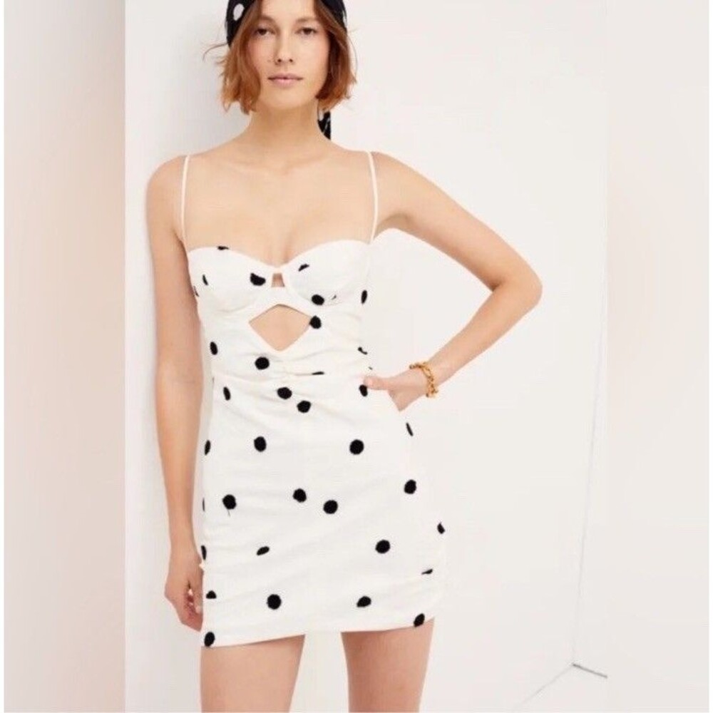 For Love And Lemons Dress Size Medium White Black Polka Dot Mini Linen Blend